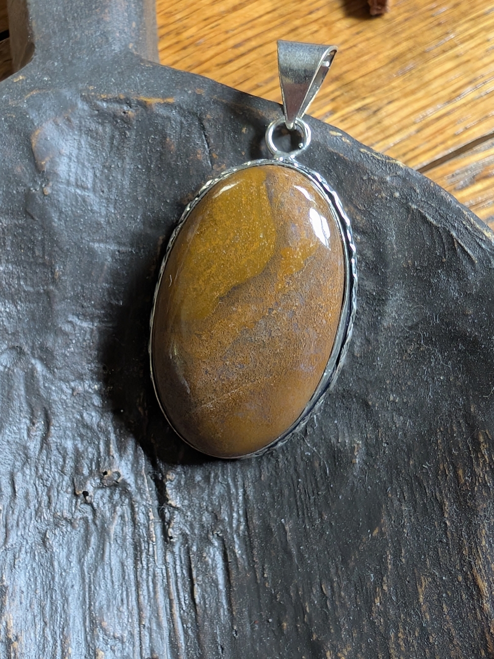 Ocean Jasper stone pendant with sterling silver frame, 2 inches